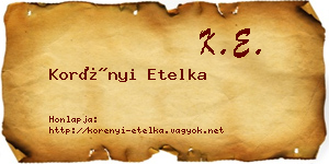 Korényi Etelka névjegykártya